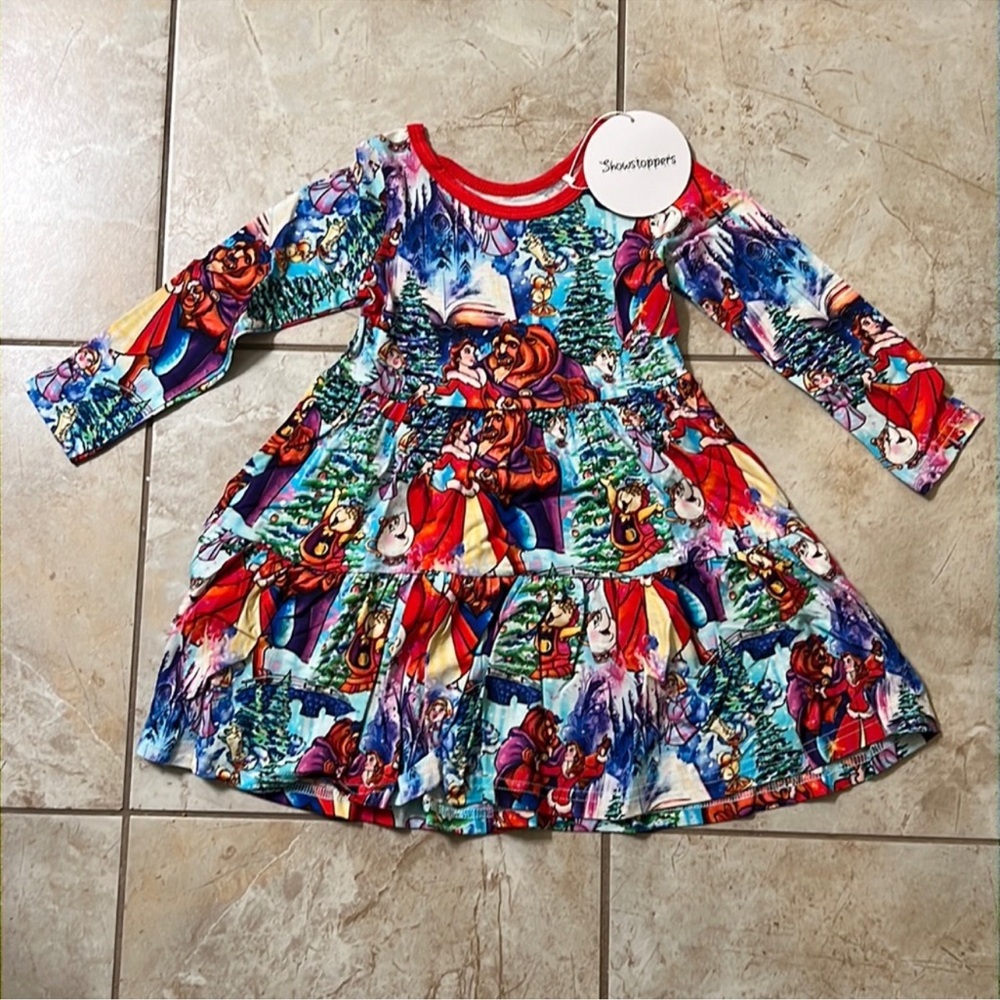 NWT Girls Beauty & the Beast Holiday Twirl Dress – Bright Winter Print - 2T